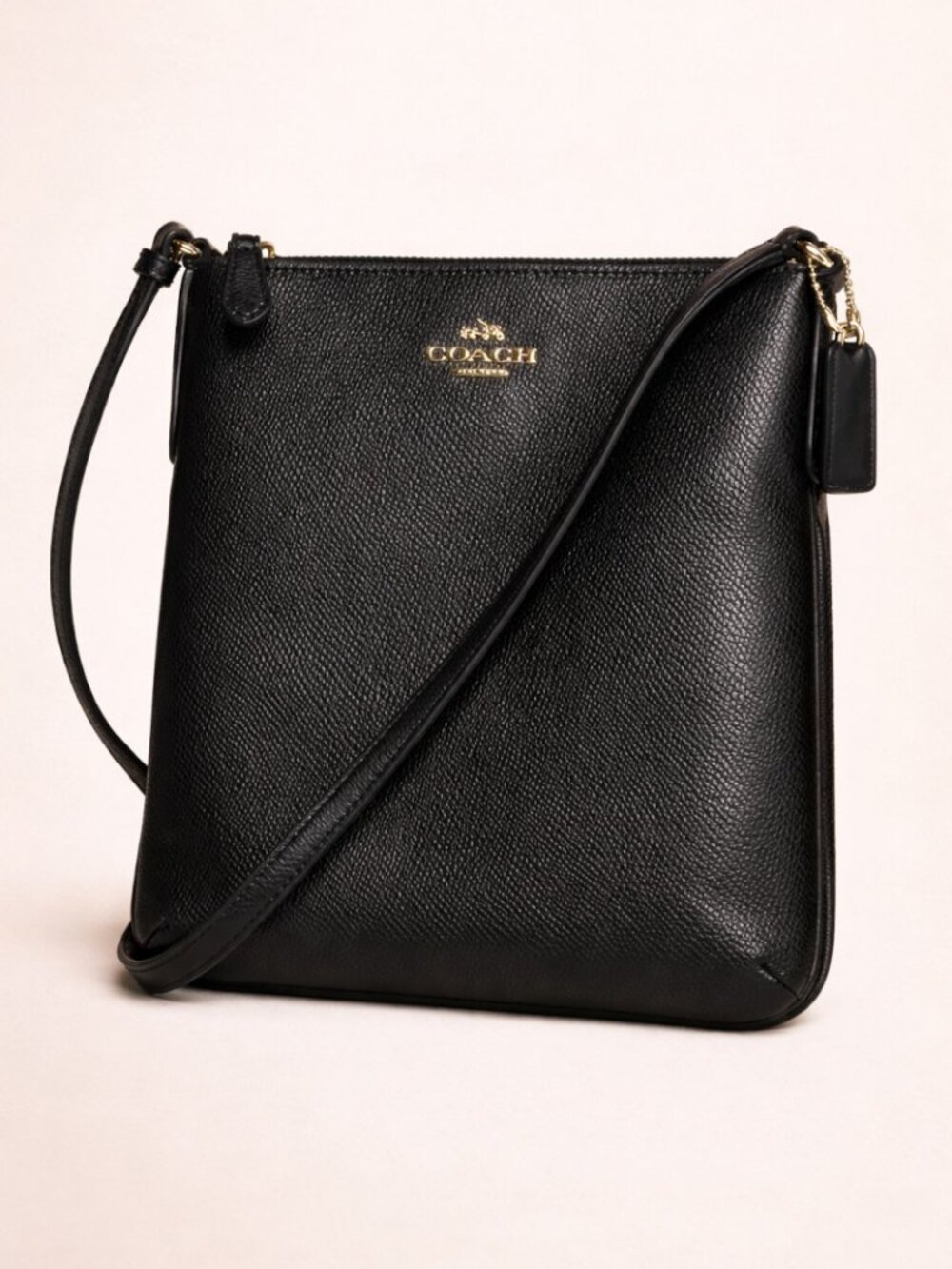 Coach Black Crossgrain Leather Slim File Bag Crossbody Zip NWOT